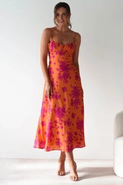 Gina Cotton Floral Maxi Dress | Orange/Pink