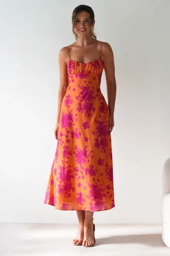 Gina Cotton Floral Maxi Dress | Orange/Pink