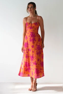 Gina Cotton Floral Maxi Dress | Orange/Pink