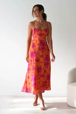Gina Cotton Floral Maxi Dress | Orange/Pink