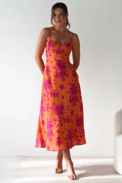 Gina Cotton Floral Maxi Dress | Orange/Pink