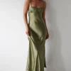 Grace Soft Satin Maxi Dress | Olive