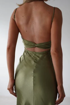 Grace Soft Satin Maxi Dress | Olive