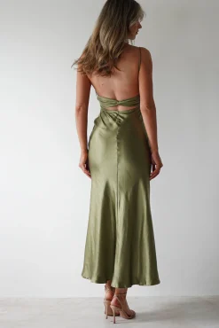 Grace Soft Satin Maxi Dress | Olive