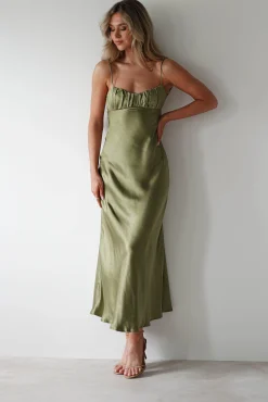 Grace Soft Satin Maxi Dress | Olive