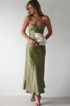 Grace Soft Satin Maxi Dress | Olive
