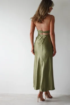 Grace Soft Satin Maxi Dress | Olive