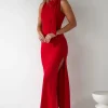 Grettel High Neck Maxi Dress | Red