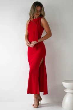 Grettel High Neck Maxi Dress | Red