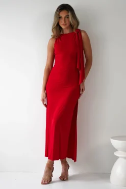 Grettel High Neck Maxi Dress | Red