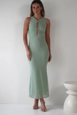 Hallie Mesh Bodycon Maxi Dress | Sage