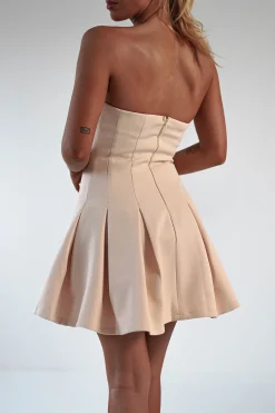 Harper Pleated Mini Dress | Apricot Cream