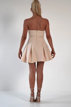 Harper Pleated Mini Dress | Apricot Cream