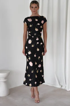 Hazel Soft Floral Maxi Dress | Black
