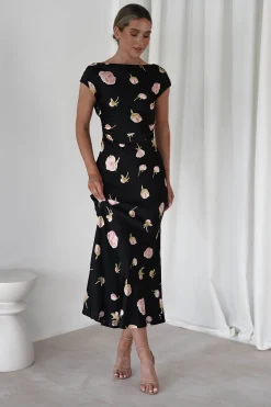 Hazel Soft Floral Maxi Dress | Black