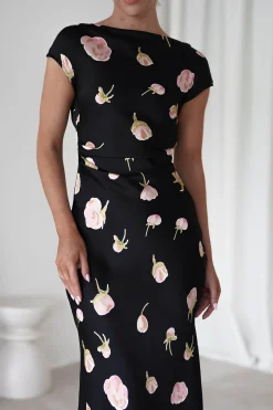 Hazel Soft Floral Maxi Dress | Black