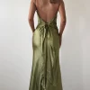 Hermie Silky Satin Maxi Dress | Olive