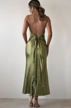 Hermie Silky Satin Maxi Dress | Olive