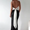 Hermie Silky Satin Maxi Dress | Black/White