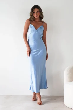 Hermie Silky Satin Maxi Dress | Blue