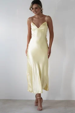 Hermie Silky Satin Maxi Dress | Lemon