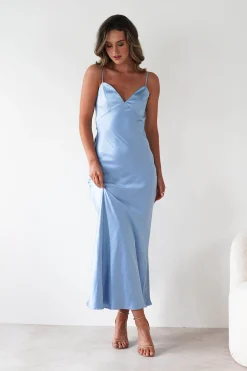 Hermie Silky Satin Maxi Dress | Blue