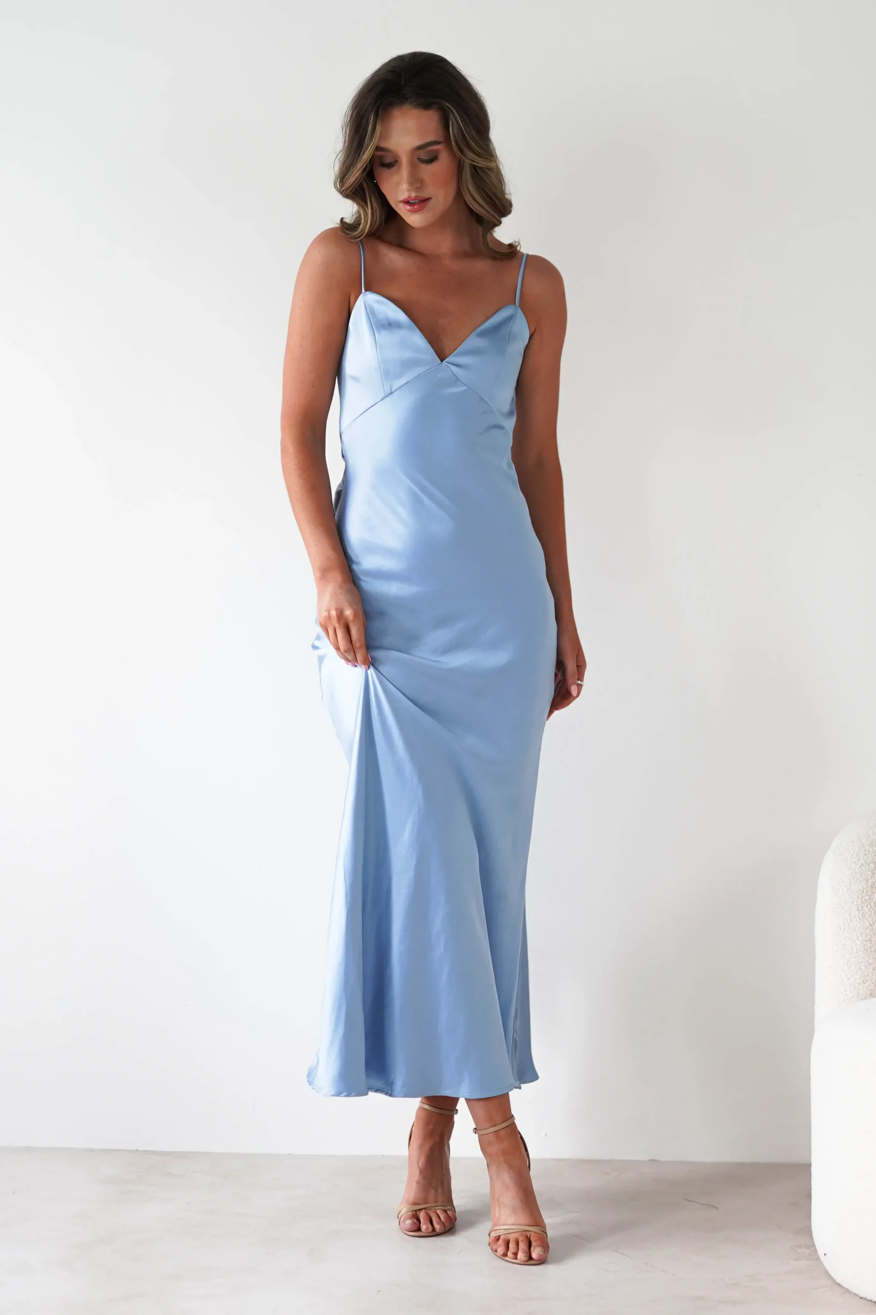 Hermie Silky Satin Maxi Dress | Blue