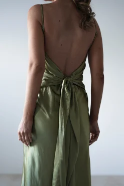 Hermie Silky Satin Maxi Dress | Olive