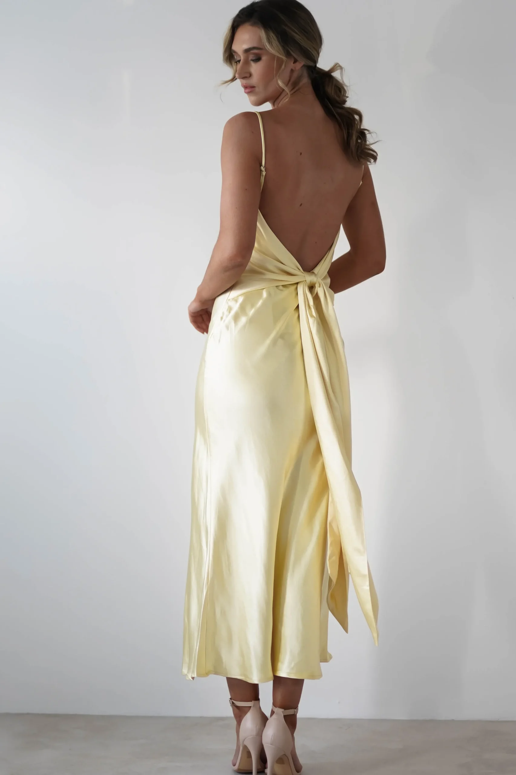 Hermie Silky Satin Maxi Dress | Lemon