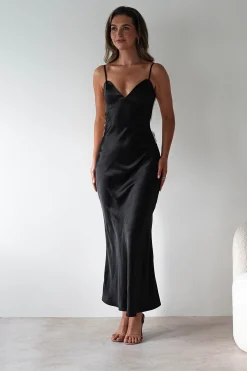 Hermie Silky Satin Maxi Dress | Black/White