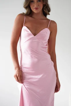 Hermie Silky Satin Maxi Dress | Pink