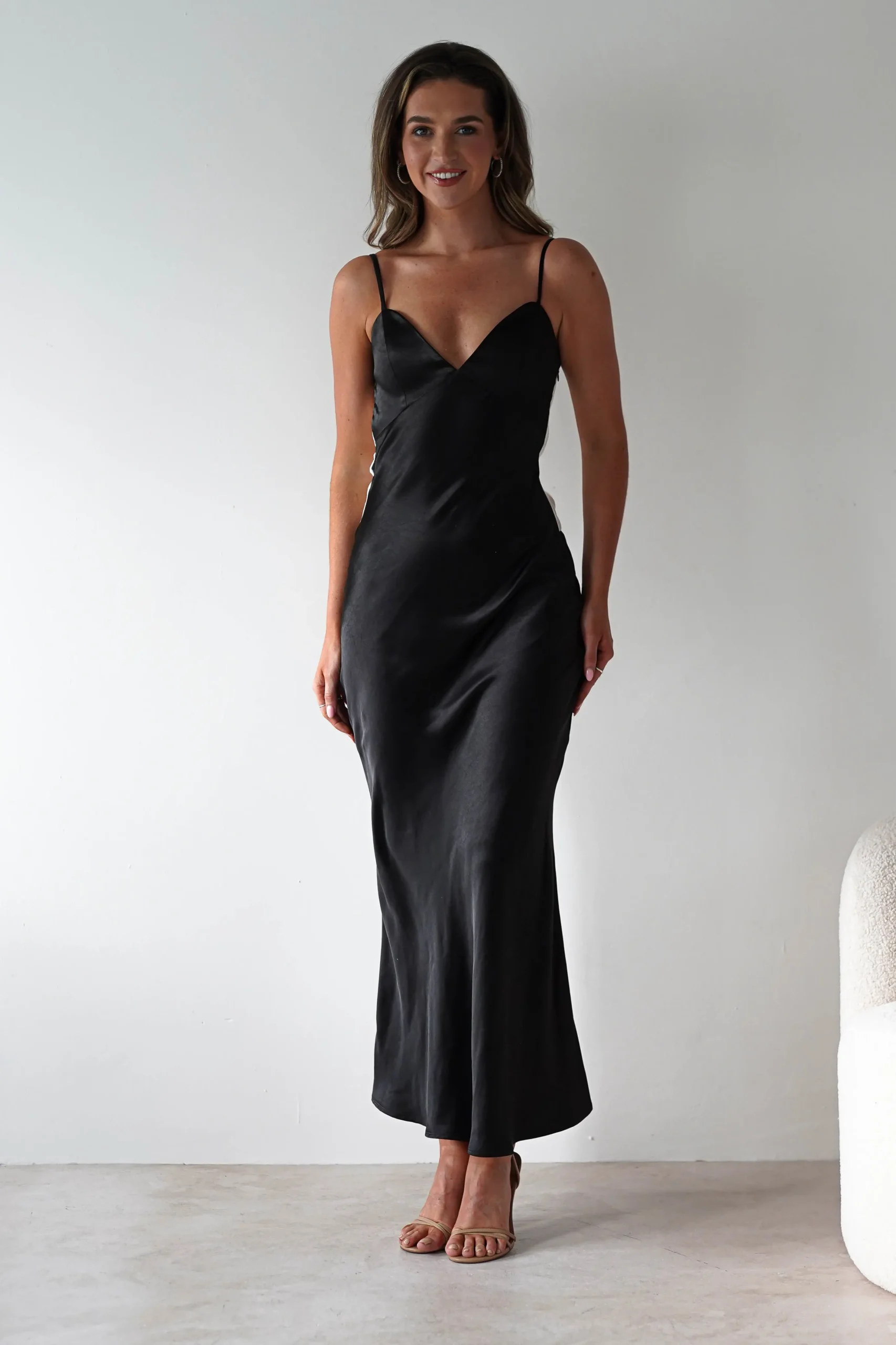 Hermie Silky Satin Maxi Dress | Black/White