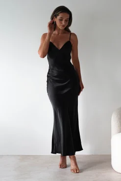 Hermie Silky Satin Maxi Dress | Black/White