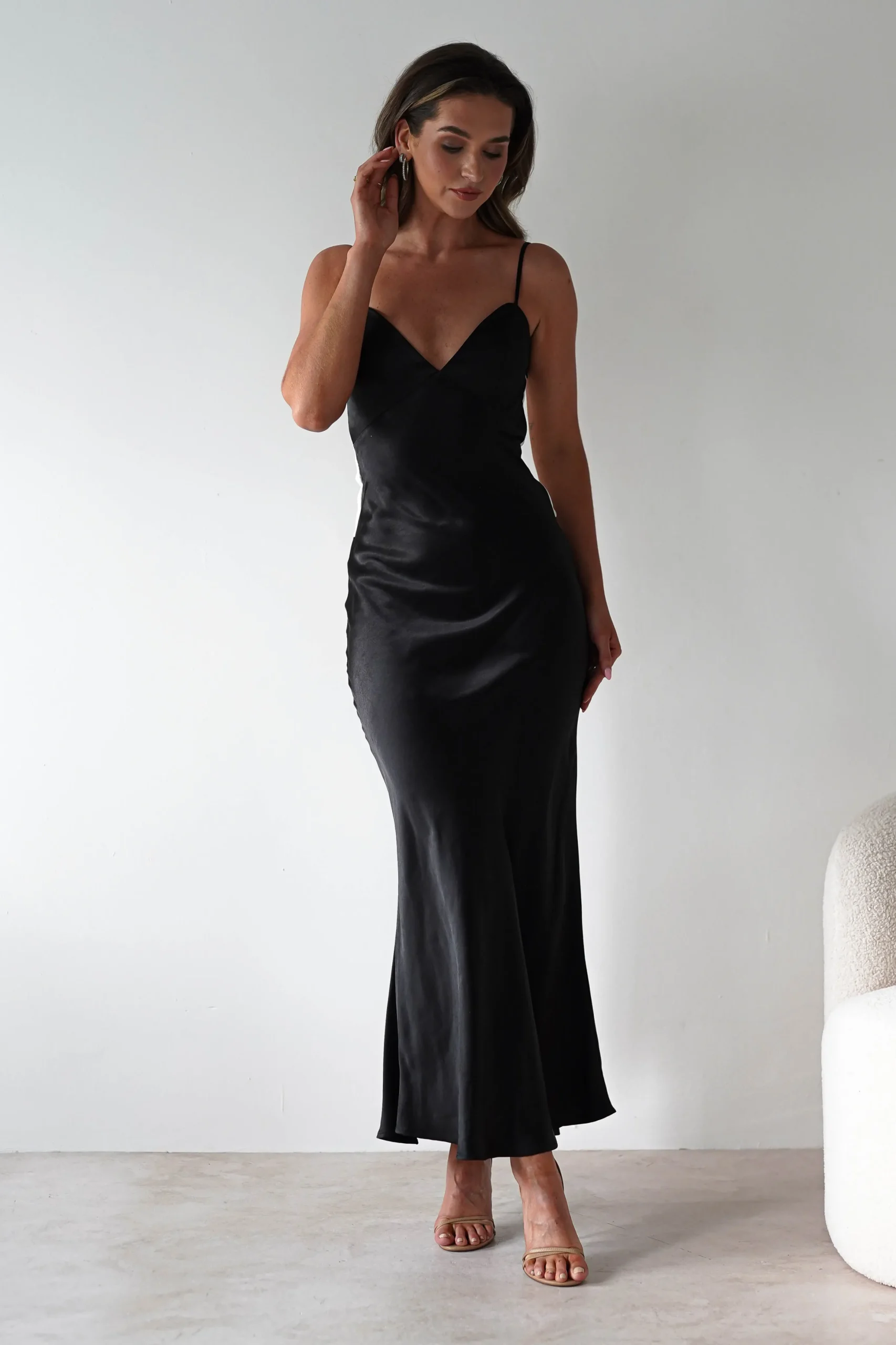 Hermie Silky Satin Maxi Dress | Black/White