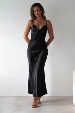 Hermie Silky Satin Maxi Dress | Black/White