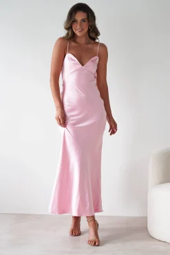 Hermie Silky Satin Maxi Dress | Pink