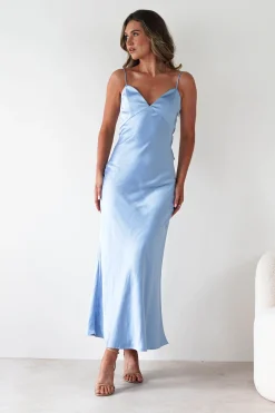 Hermie Silky Satin Maxi Dress | Blue