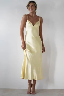 Hermie Silky Satin Maxi Dress | Lemon