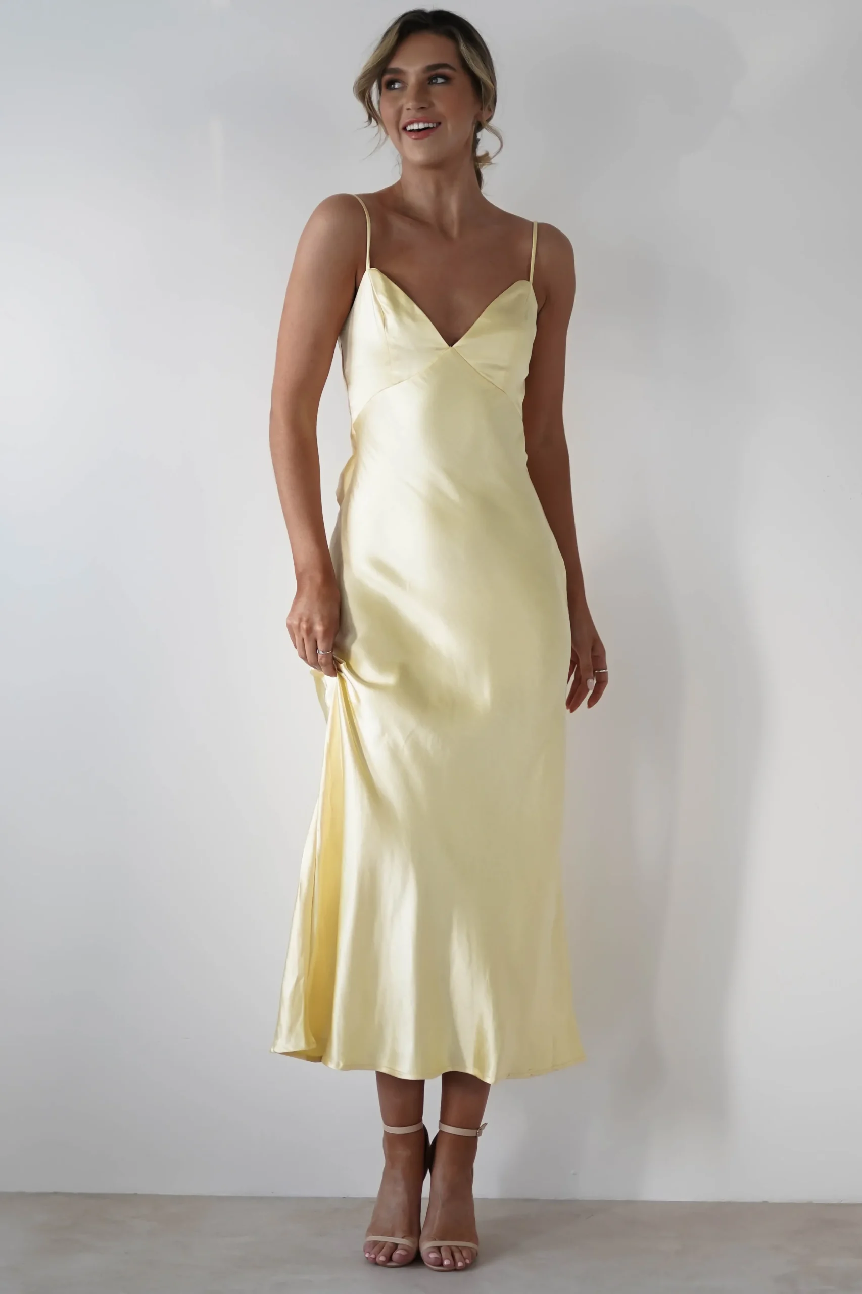 Hermie Silky Satin Maxi Dress | Lemon
