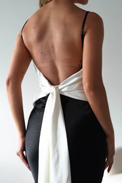 Hermie Silky Satin Maxi Dress | Black/White