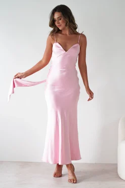 Hermie Silky Satin Maxi Dress | Pink