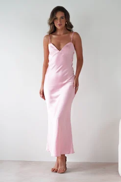 Hermie Silky Satin Maxi Dress | Pink