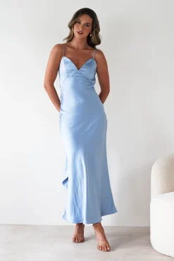 Hermie Silky Satin Maxi Dress | Blue