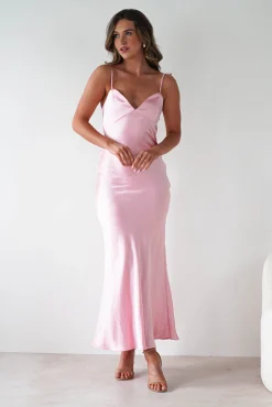 Hermie Silky Satin Maxi Dress | Pink