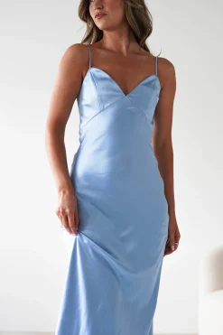 Hermie Silky Satin Maxi Dress | Blue