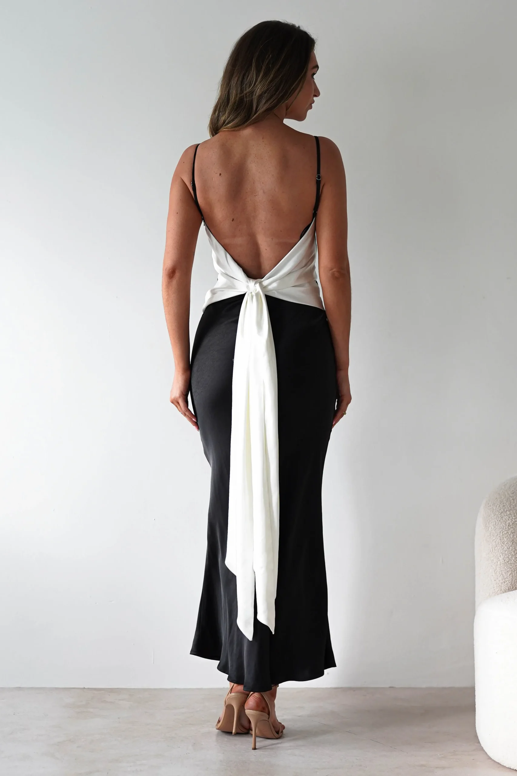 Hermie Silky Satin Maxi Dress | Black/White