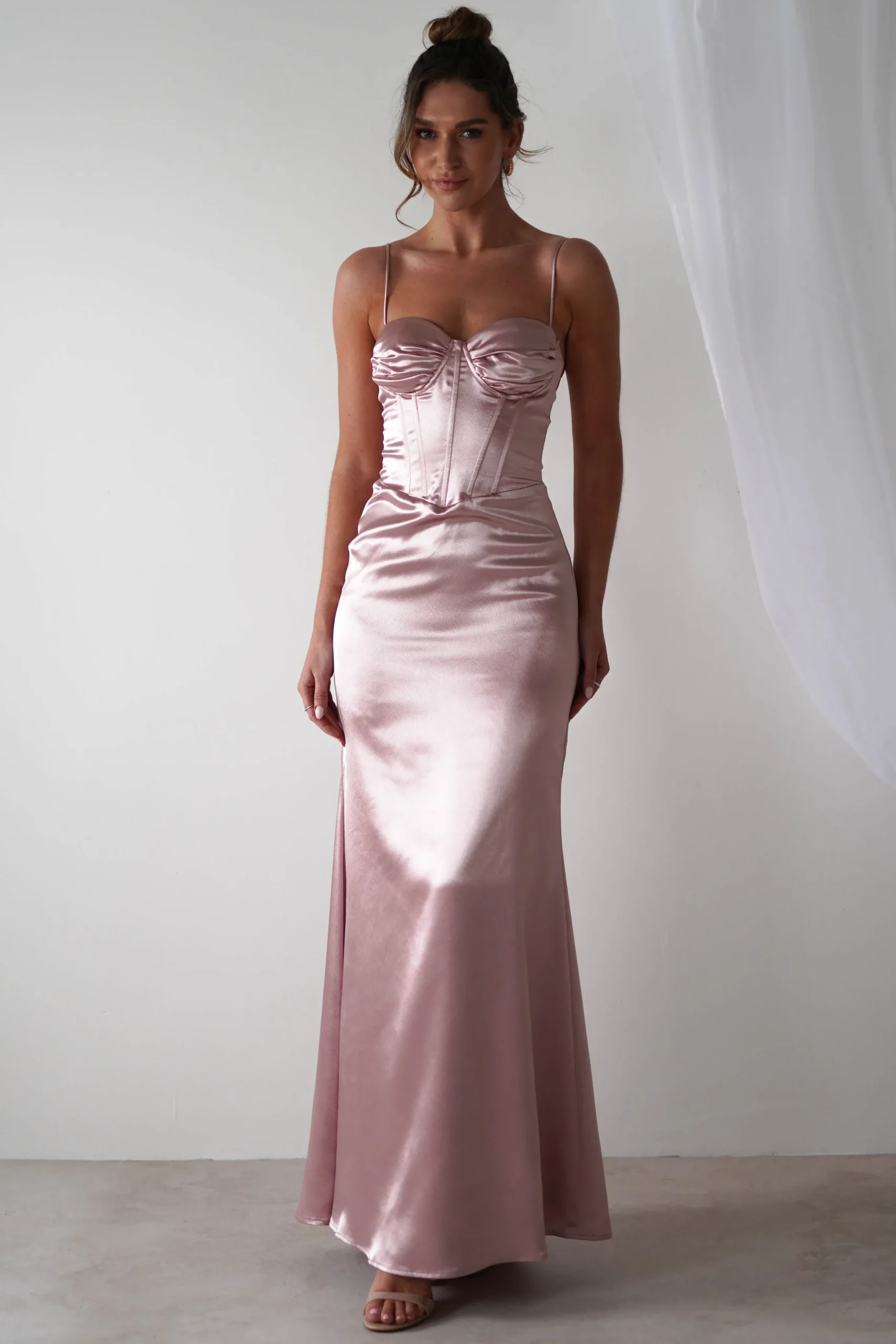 Idonia Satin Corset Gown | Rose