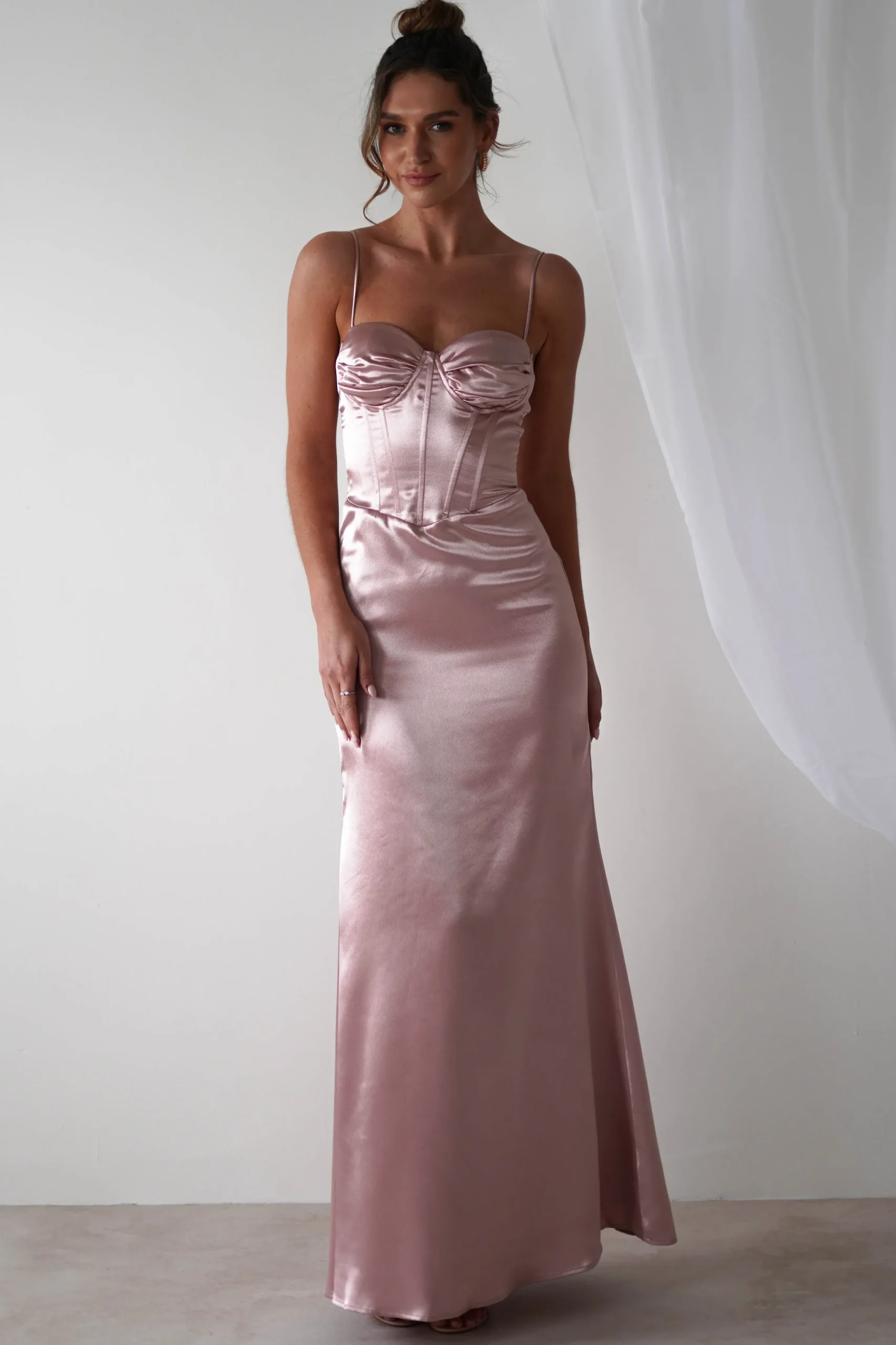 Idonia Satin Corset Gown | Rose