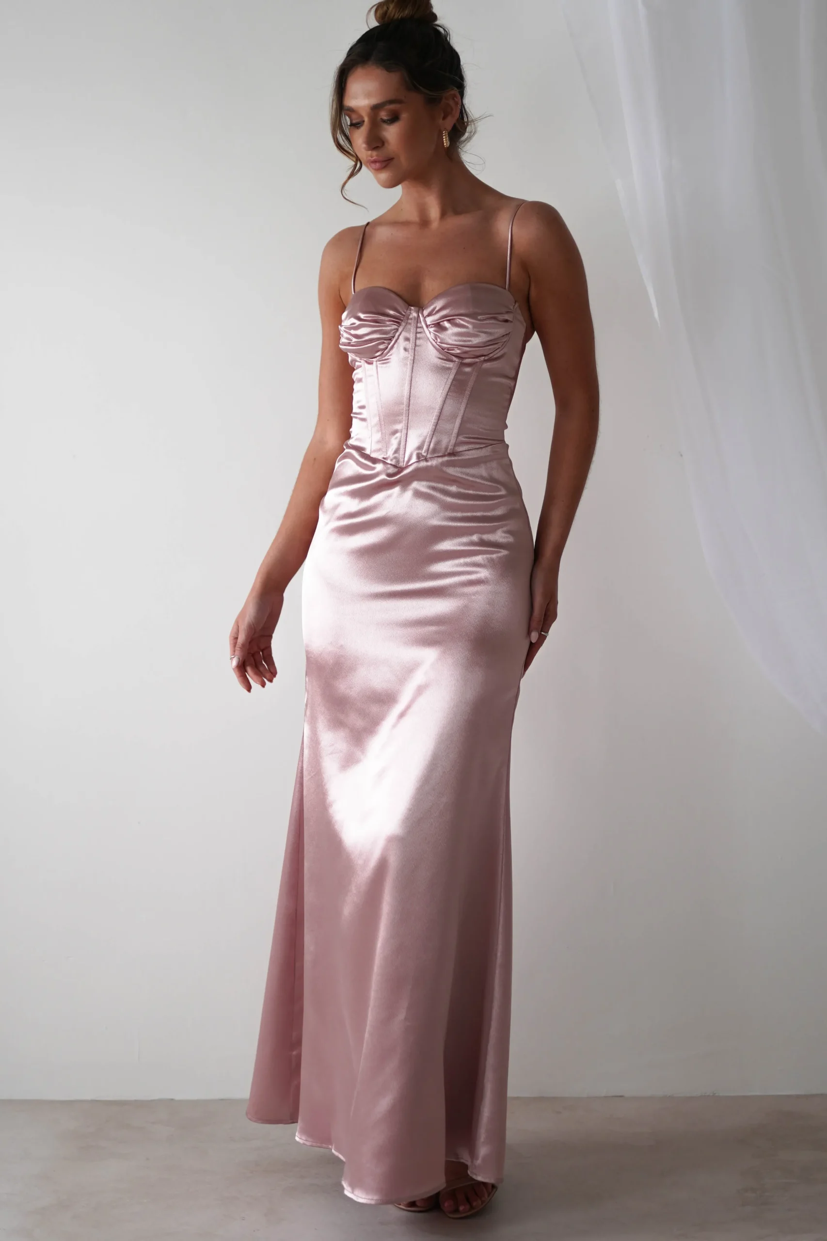 Idonia Satin Corset Gown | Rose