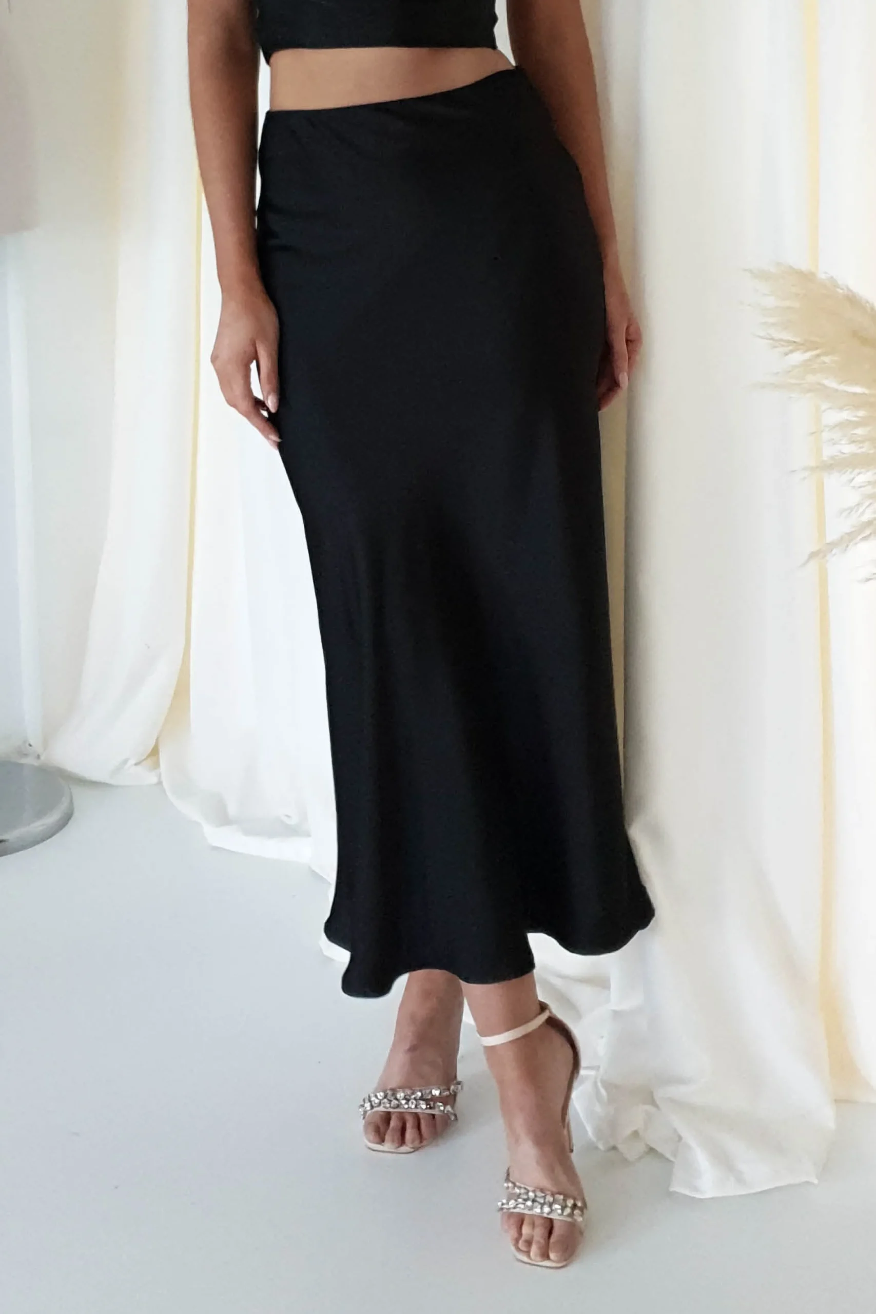 Imogen Satin Maxi Skirt | Black